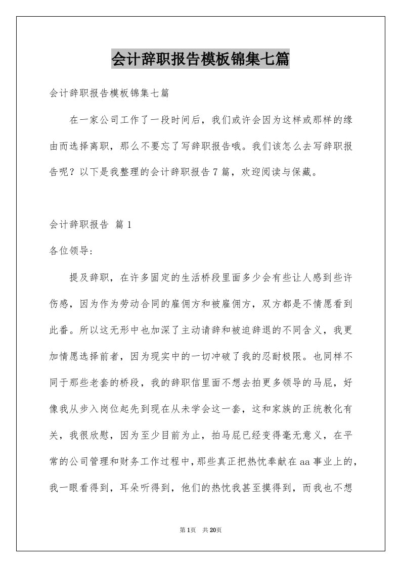 会计辞职报告模板锦集七篇例文