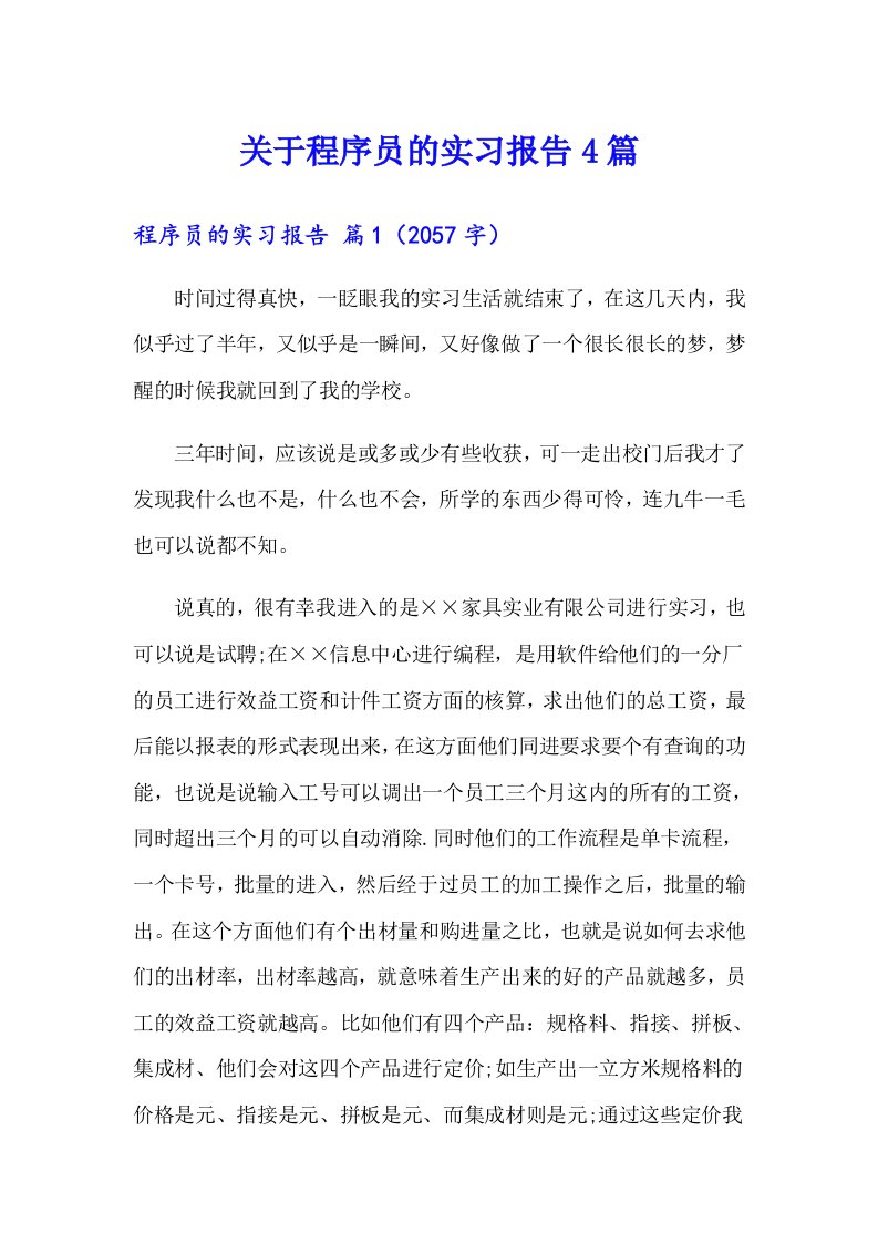 关于程序员的实习报告4篇