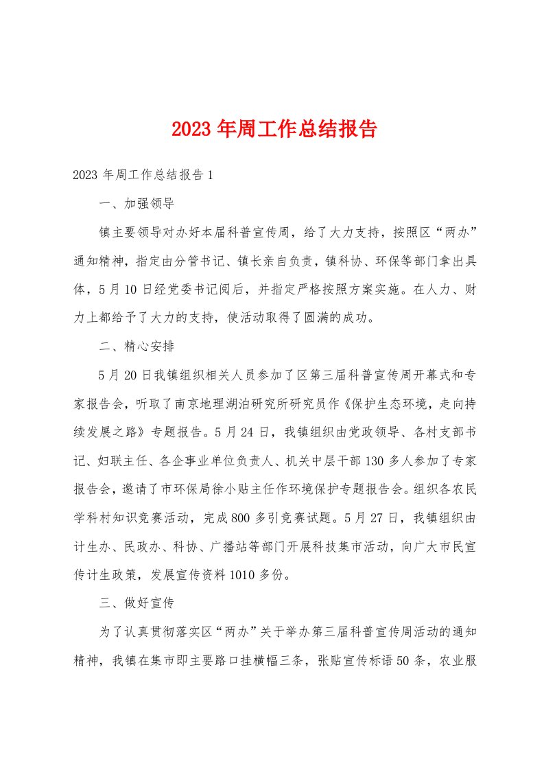 2023年周工作总结报告