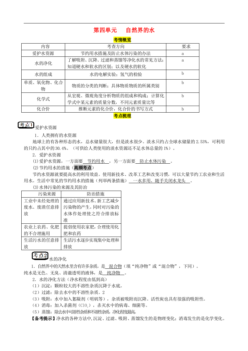 第三单元自然界的水复习