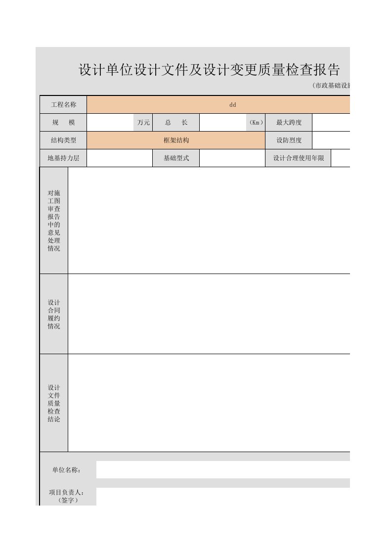 标准市政工程用表大全设计单位设计文件及设计变更质量检查报告