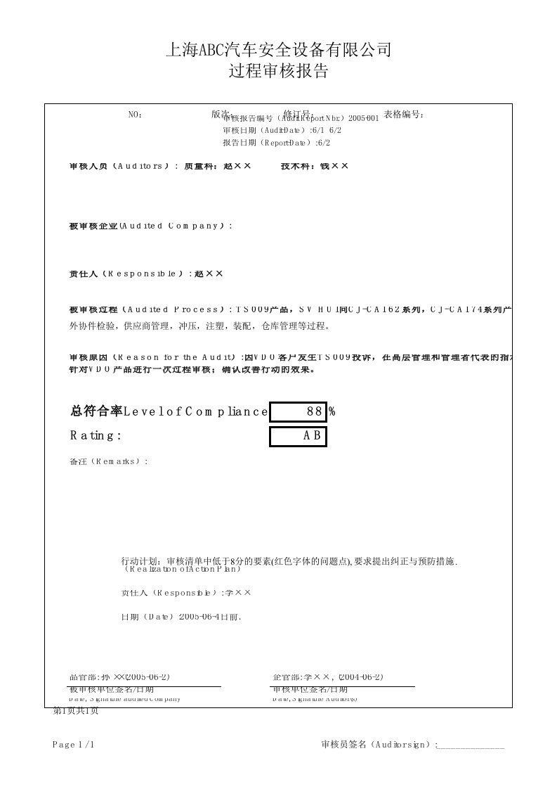 VDA6.3过程审核检查表(带示例_自动计算符合率)76561