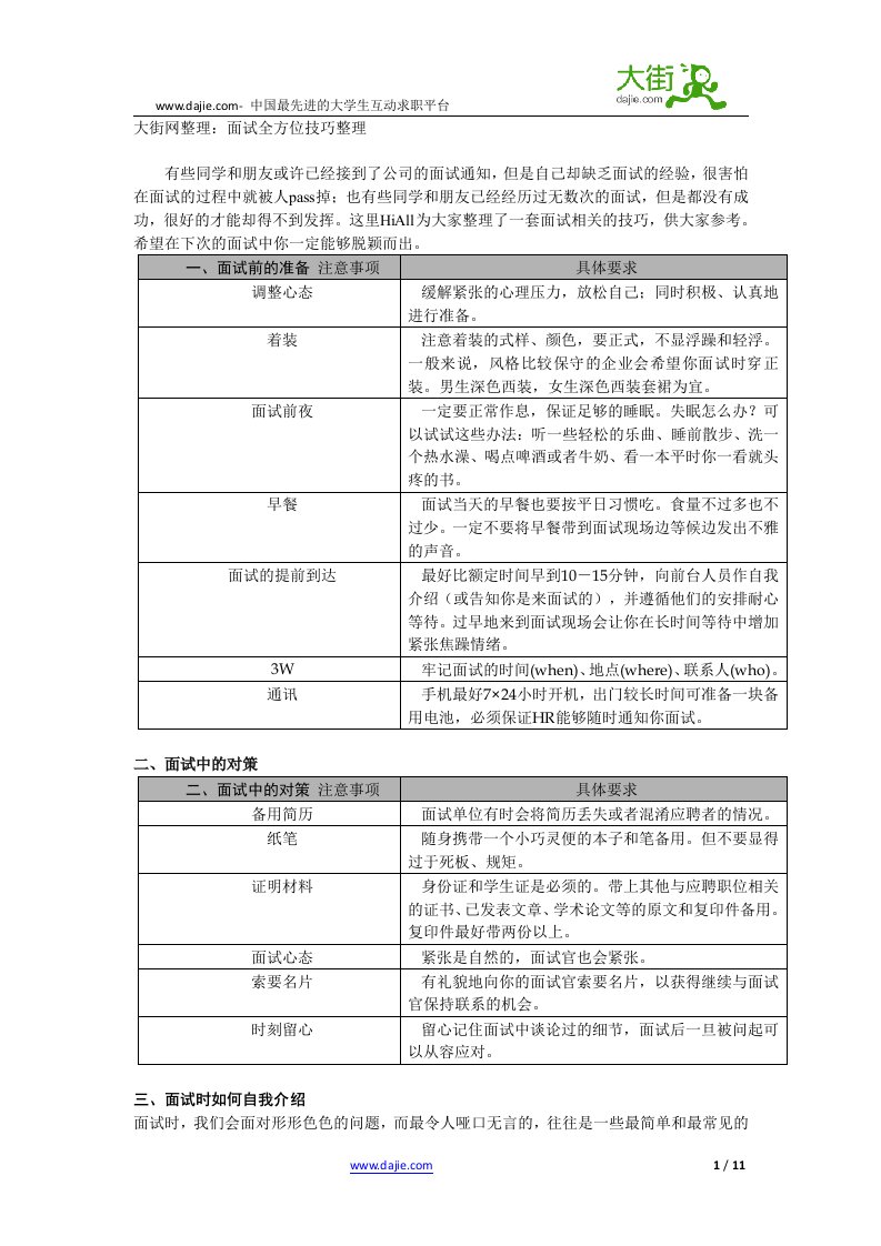 大街网整理：面试全方位技巧整理