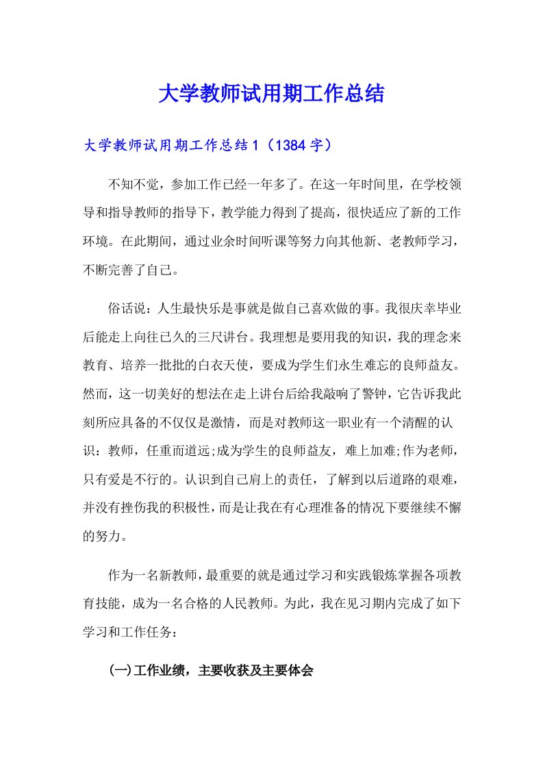 大学教师试用期工作总结