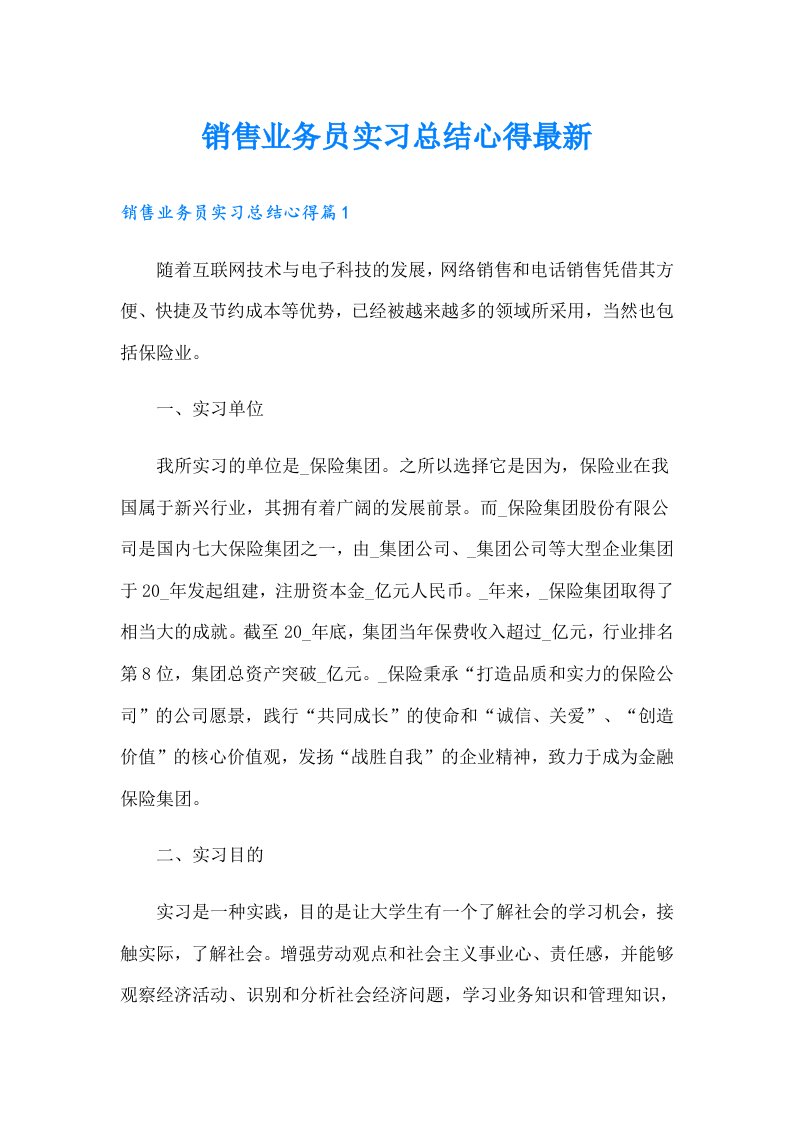 销售业务员实习总结心得最新