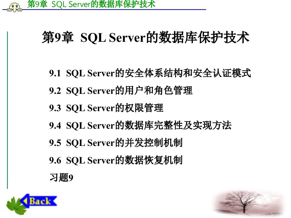 数据库技术及应用第9章sqlserver的数据库保护技术