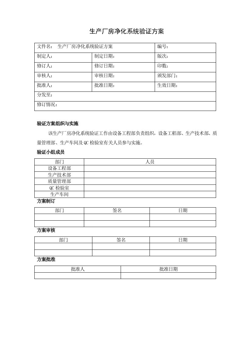 生产厂房净化系统验证方案