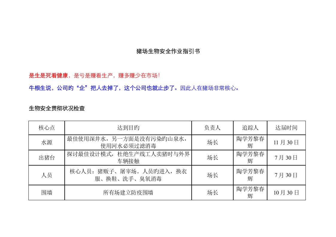 猪场生物安全标准细则