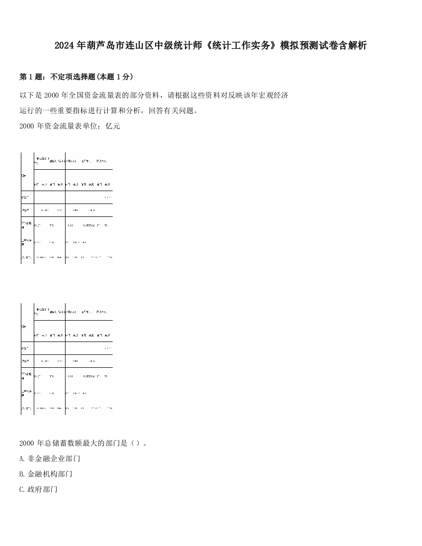 2024年葫芦岛市连山区中级统计师《统计工作实务》模拟预测试卷含解析