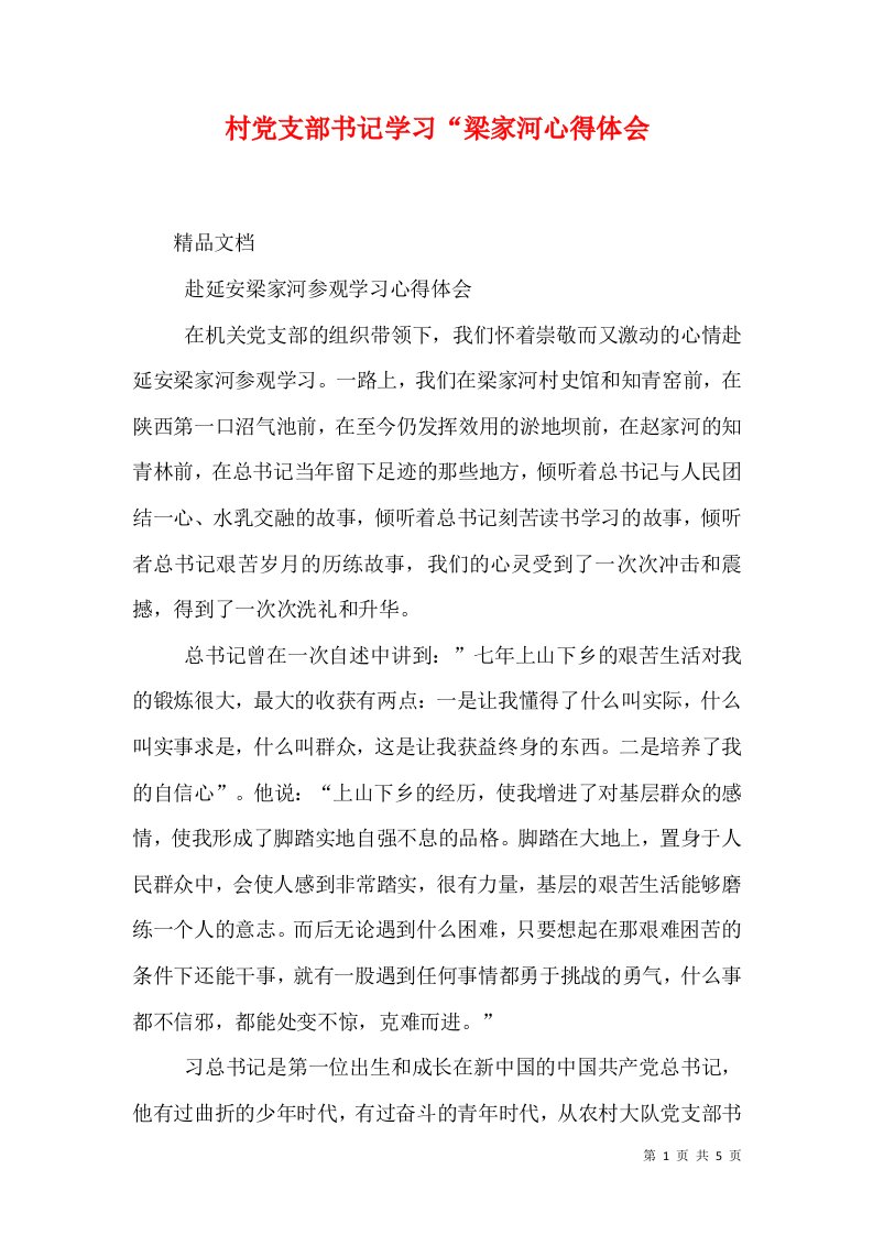 村党支部书记学习“梁家河心得体会（一）