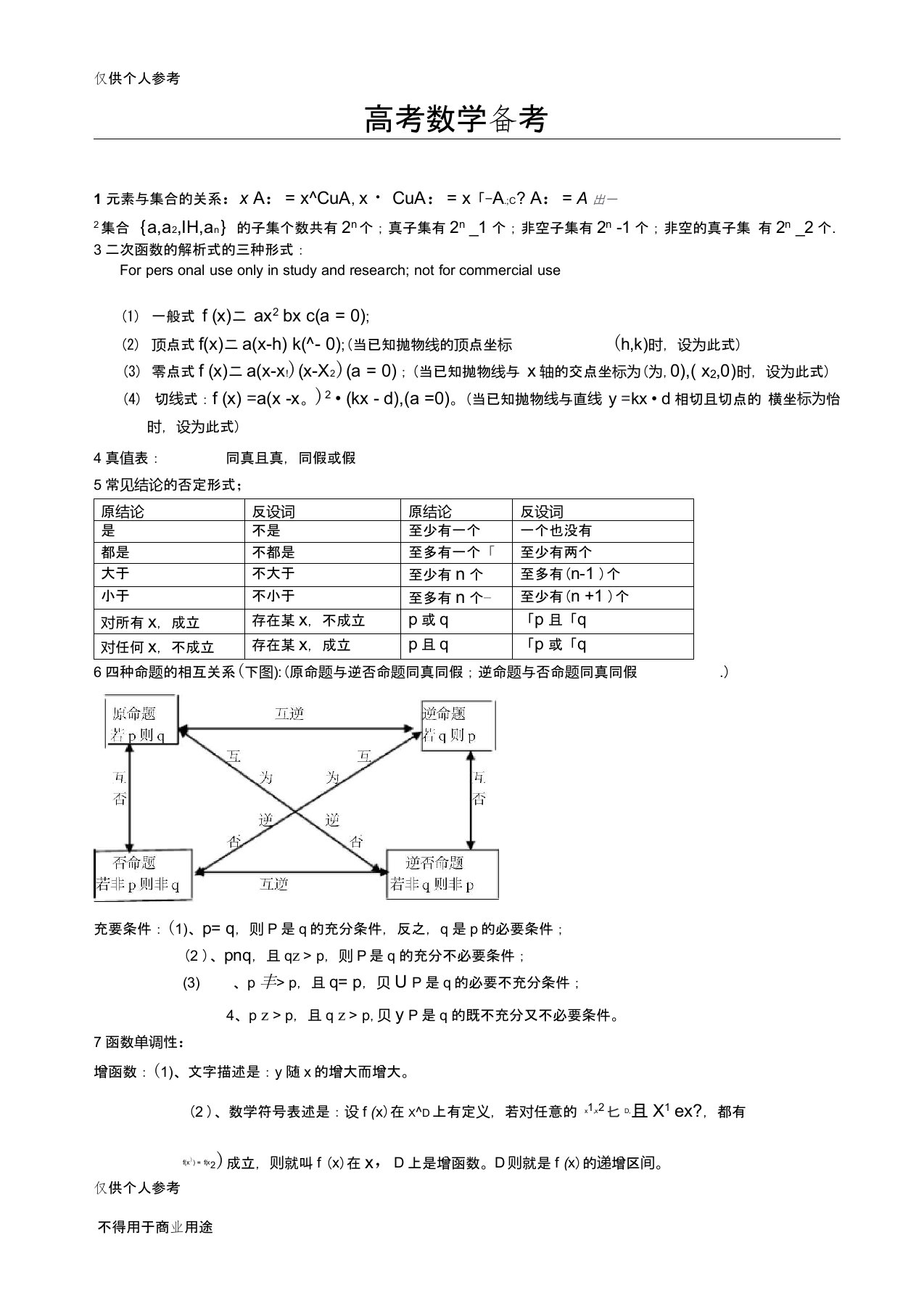 成人高考数学高考备考公式大全(完整版)