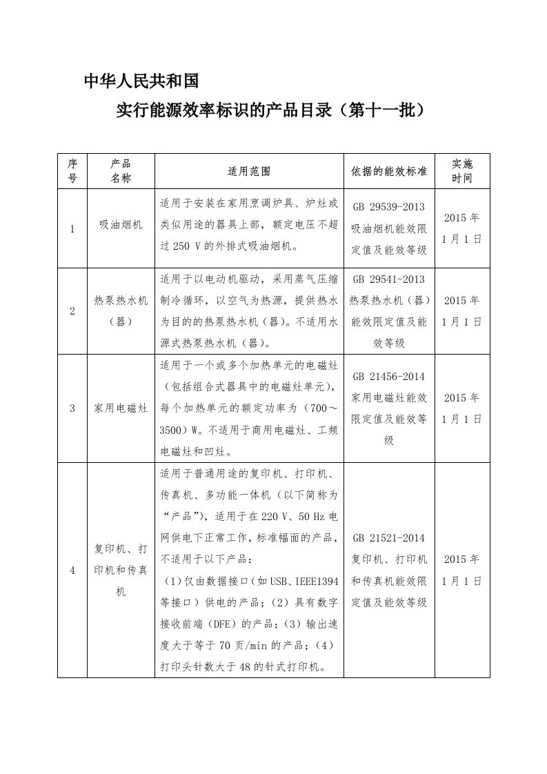 《中华人民共和国实行能源效率标识的产品目录(第十一批)》