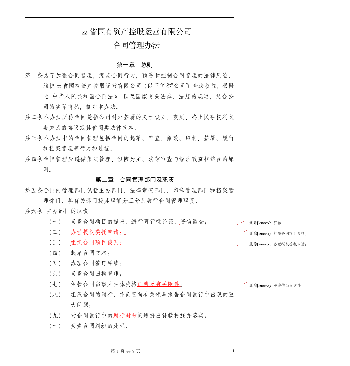 国有资产控股运营公司合同管理办法