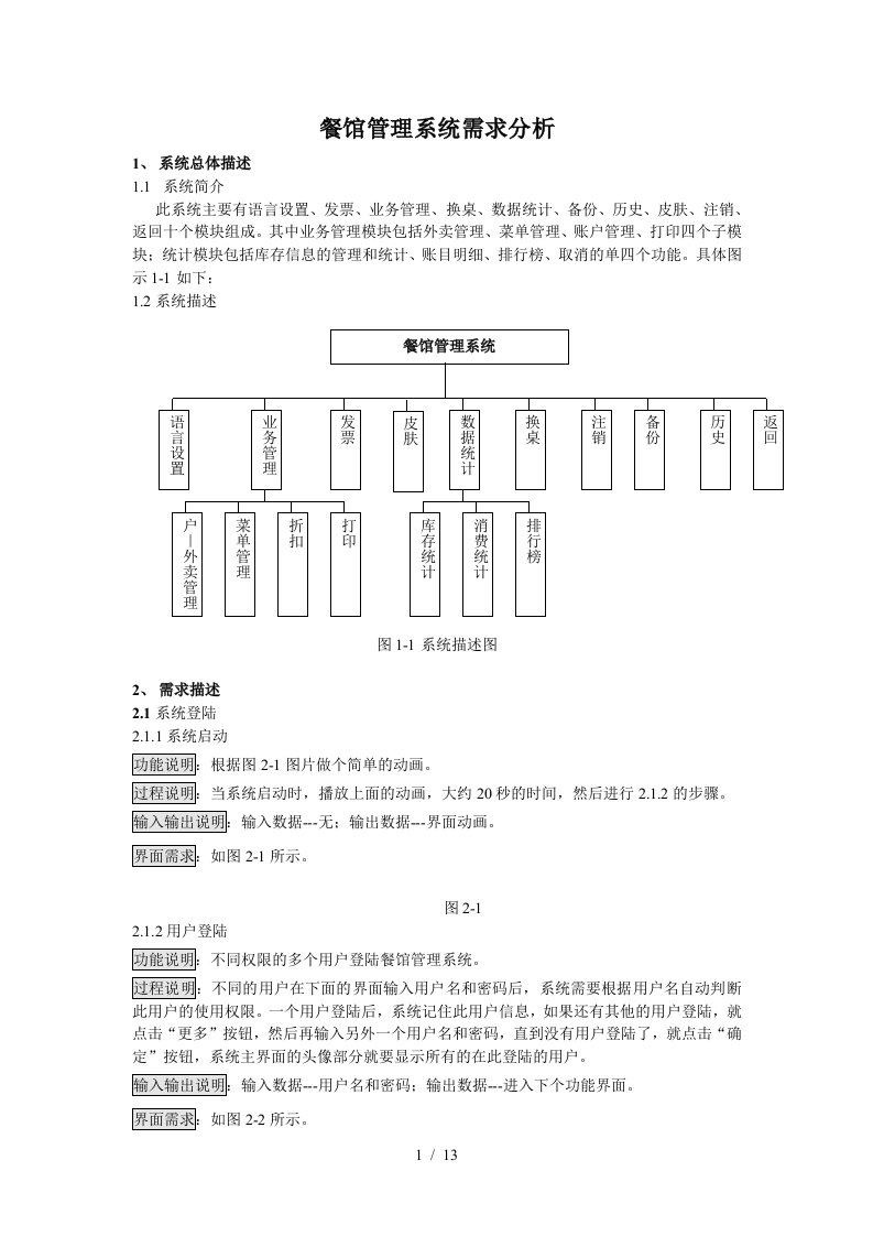 餐馆管理系统需求分析