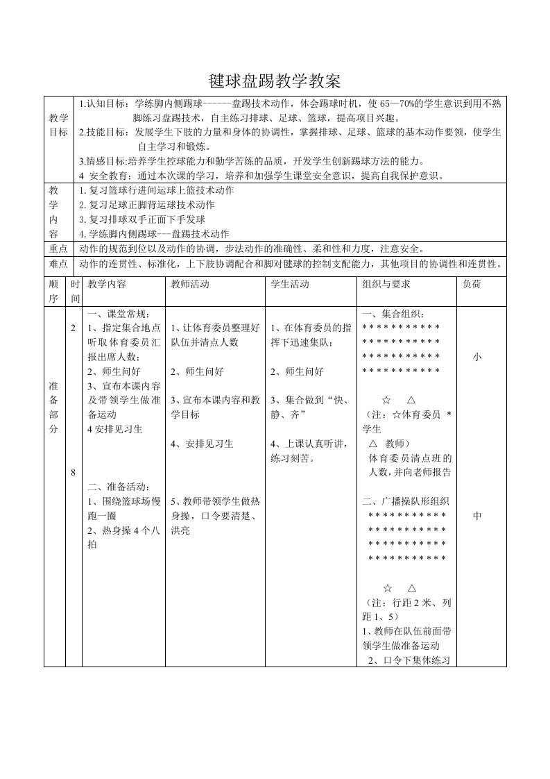 毽球盘踢教学教案