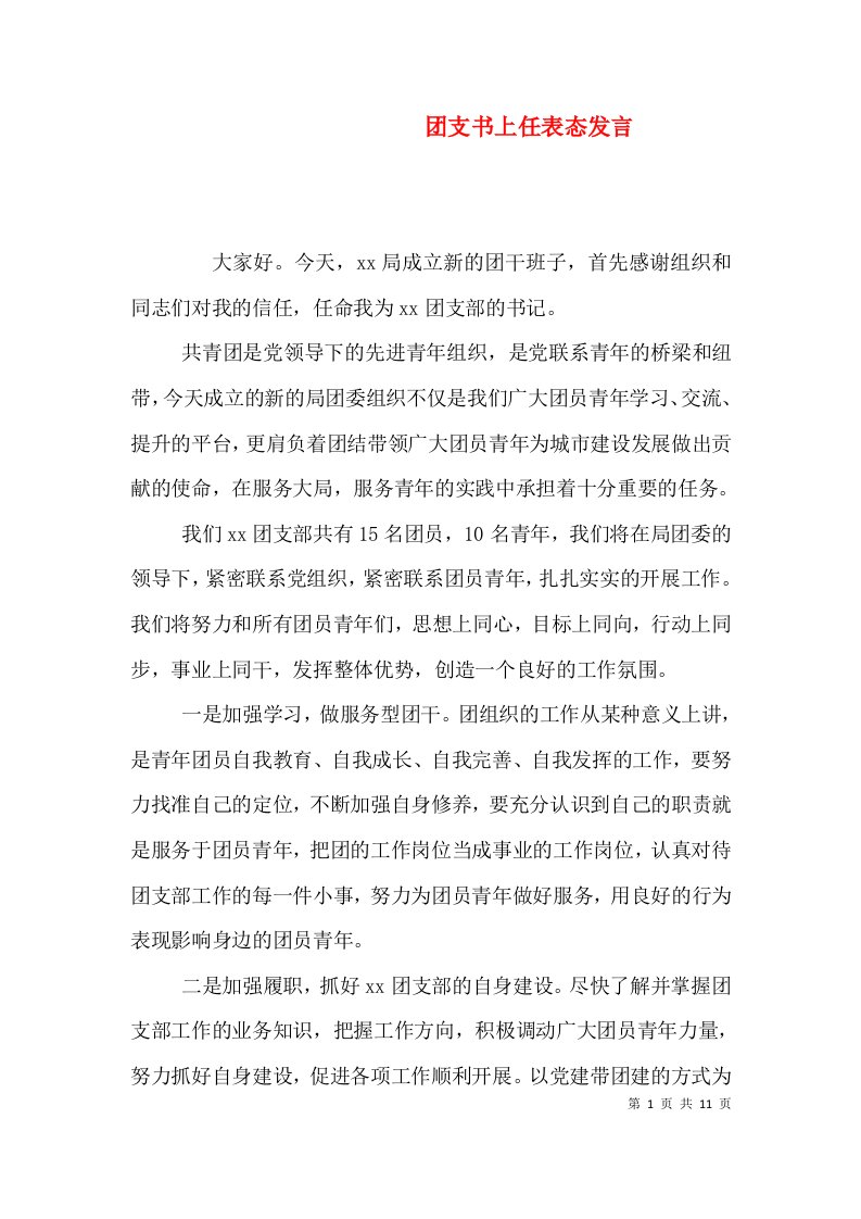 团支书上任表态发言