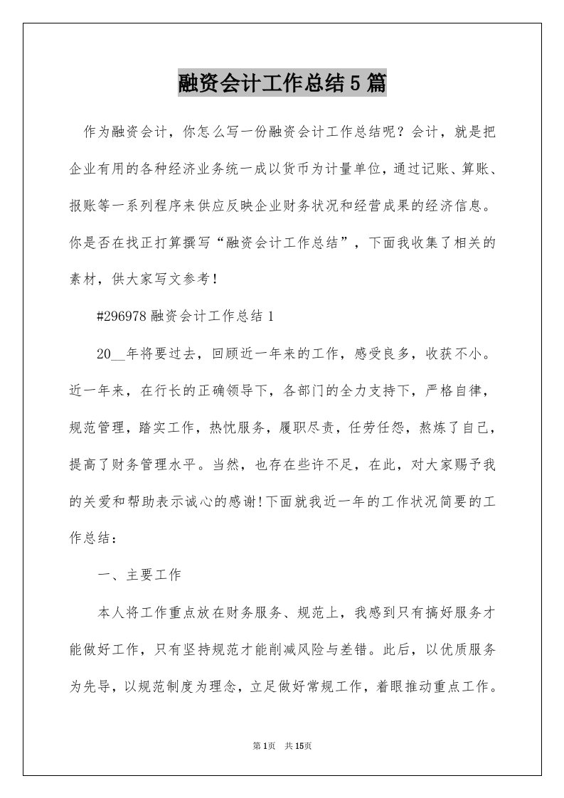 融资会计工作总结5篇