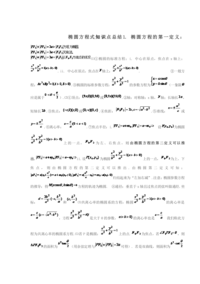 椭圆方程式知识点总结