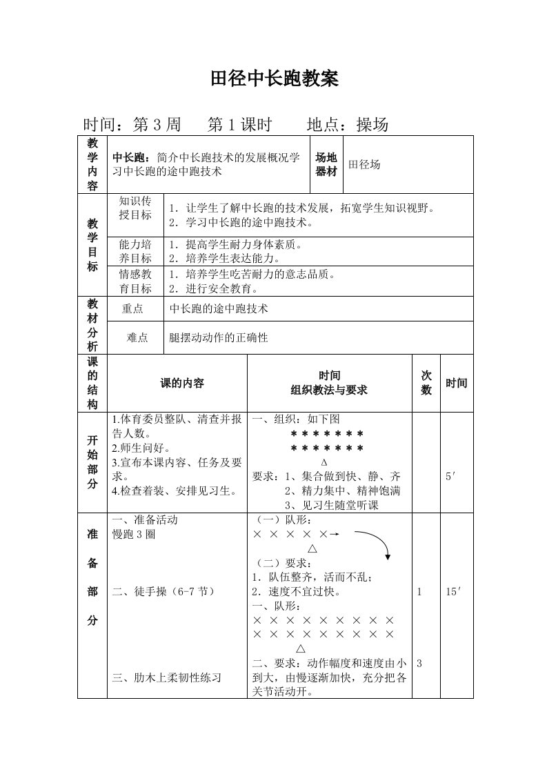 5.初中体育—田径中长跑教案