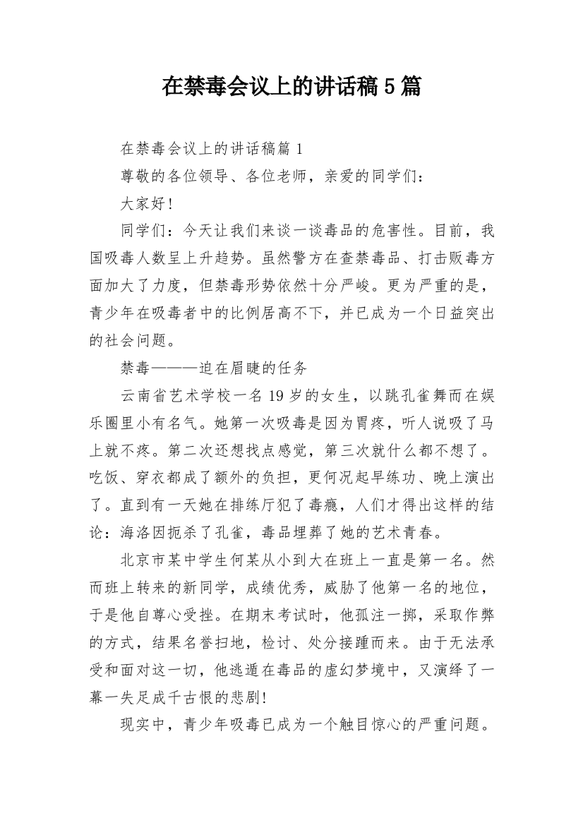 在禁毒会议上的讲话稿5篇