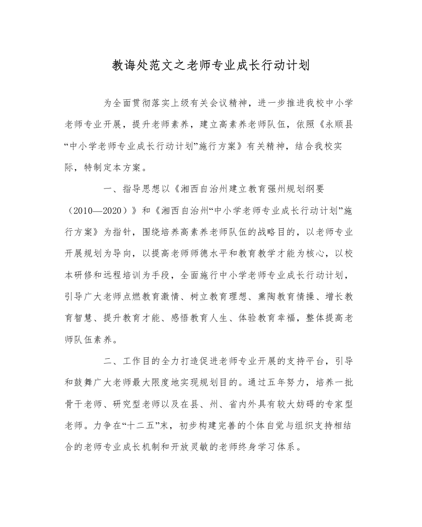 【精编】教导处范文教师专业成长行动计划