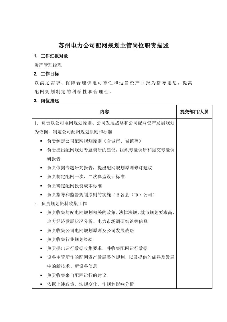 电力行业-苏州电力公司配网规划主管岗位职责描述