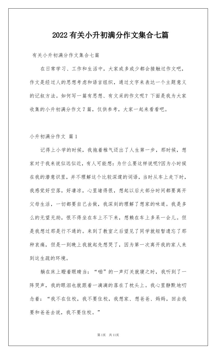 2022有关小升初满分作文集合七篇