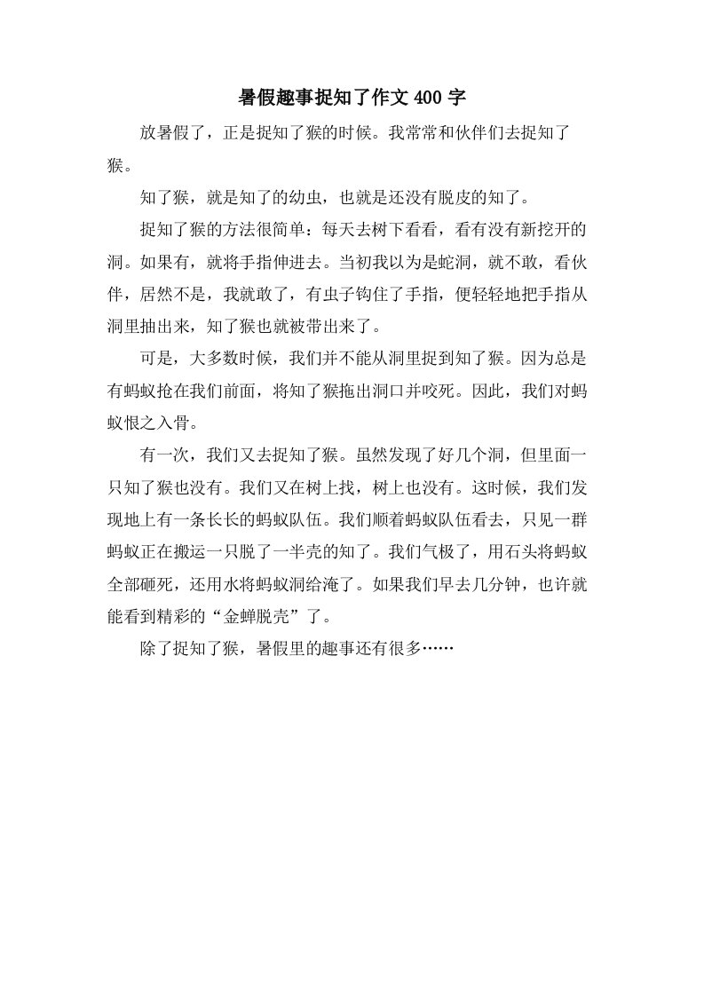 暑假趣事捉知了作文400字