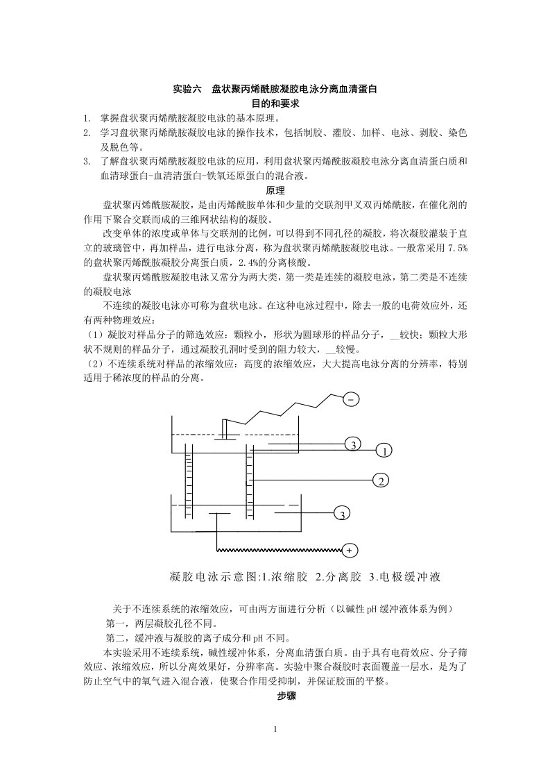 盘状聚丙烯酰胺凝胶电泳分离血清蛋白