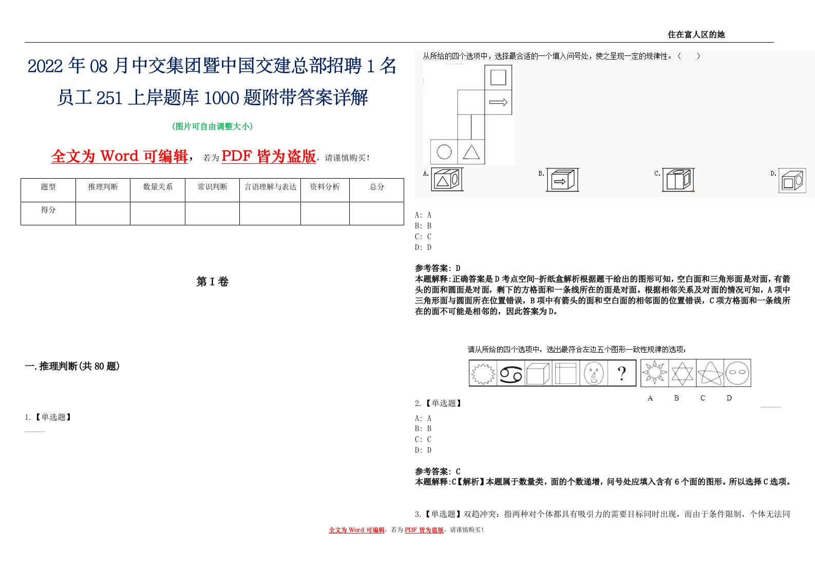 2022年08月中交集团暨中国交建总部招聘1名员工251上岸题库1000题附带答案详解