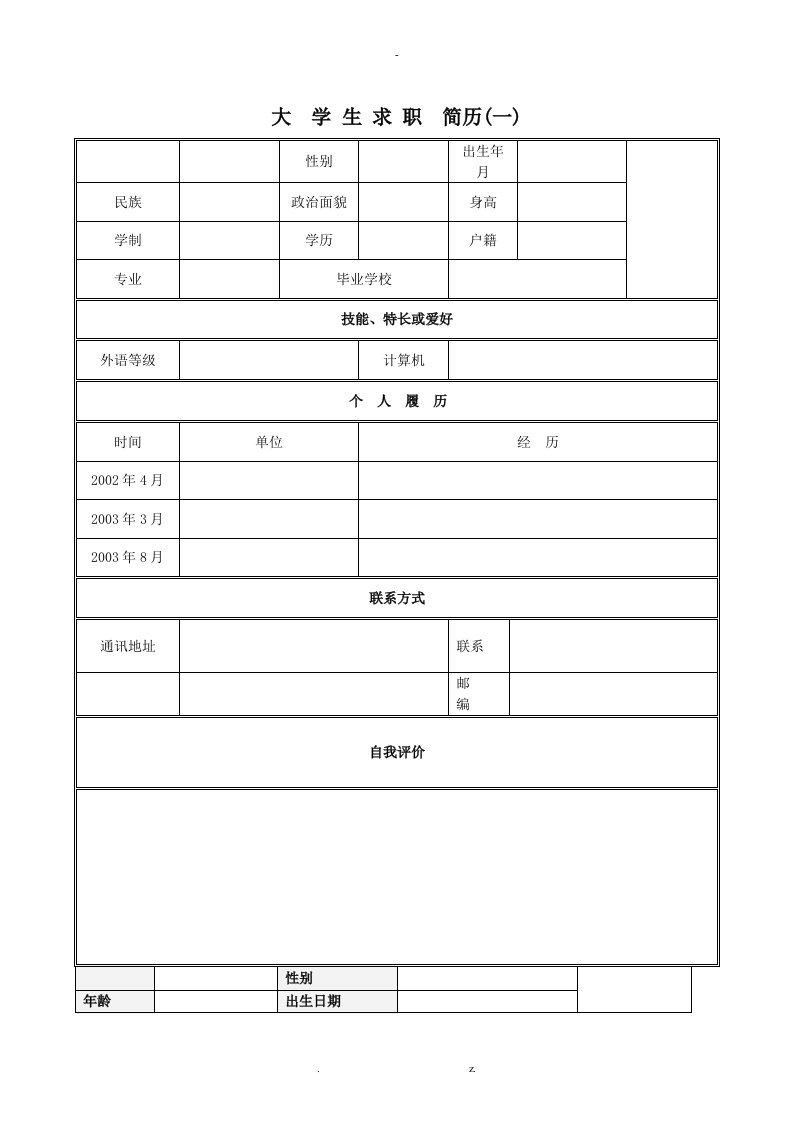 求职简历表格模板大全