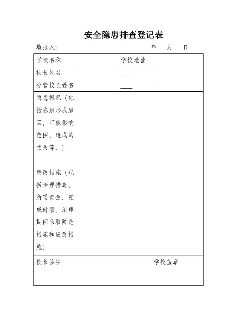 安全隐患排查登记表