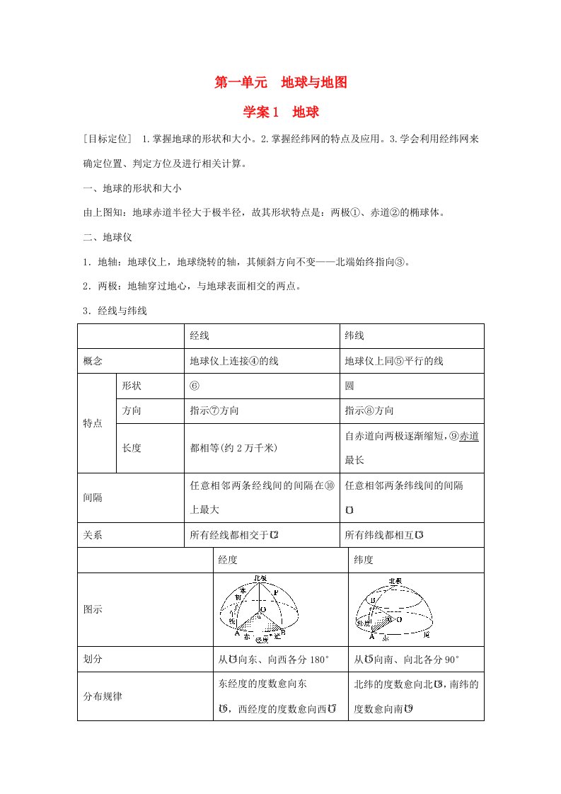 【创新设计】（四川专用）版高三地理一轮复习第一单元地球学案新人教版