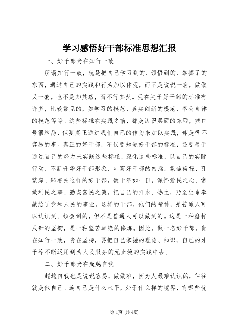 学习感悟好干部标准思想汇报