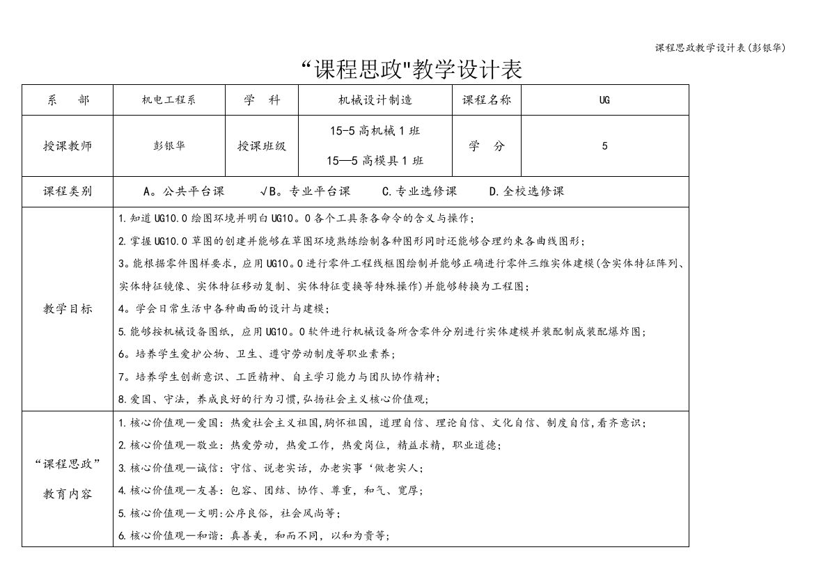 课程思政教学设计表(彭银华)