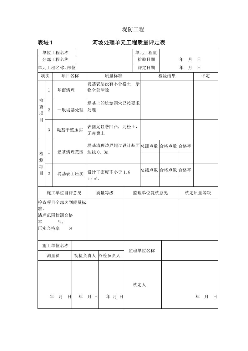 堤防工程质量评定表