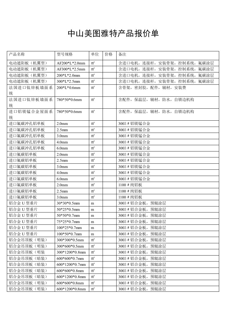 铝板报价单