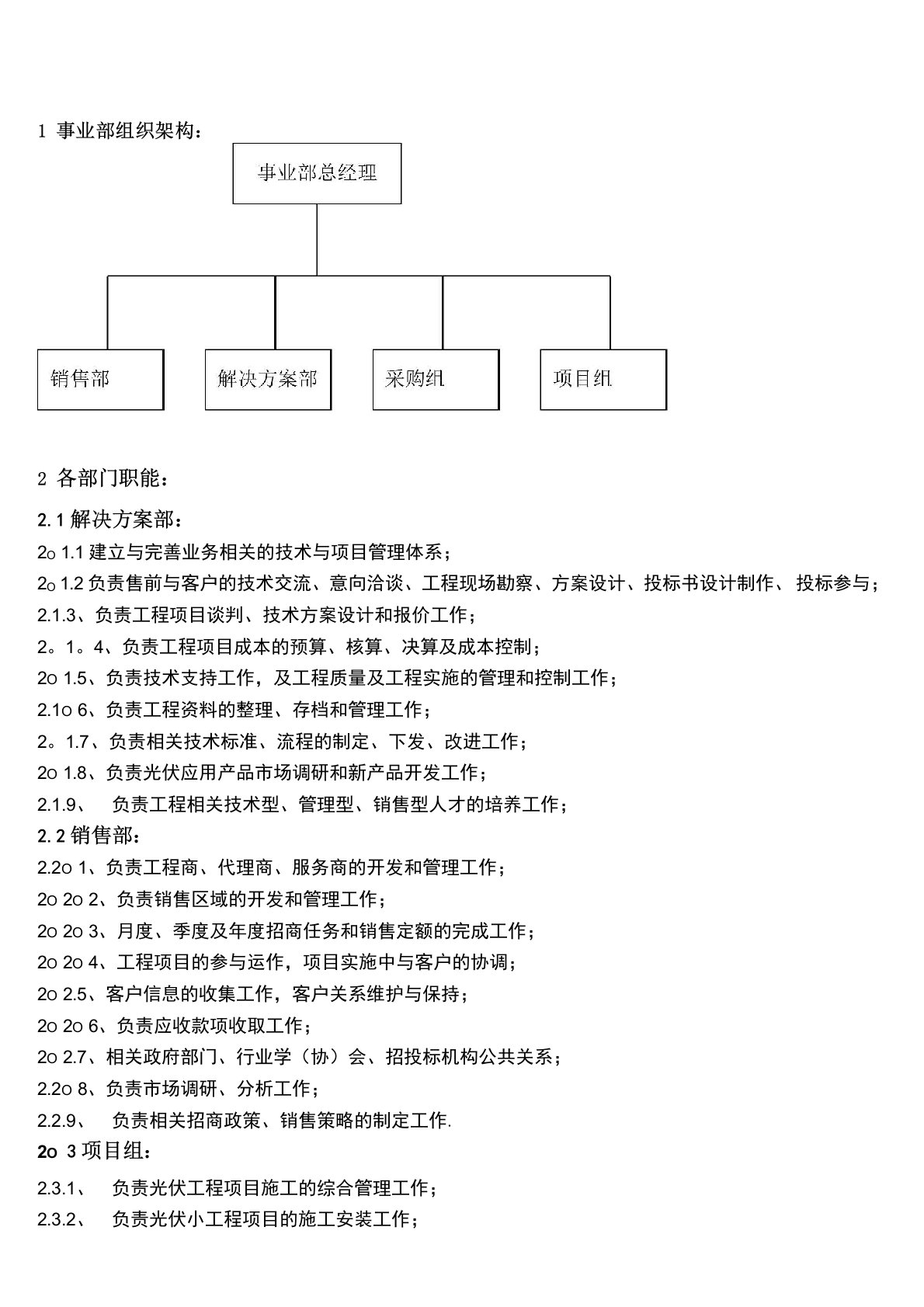 (完整版)光伏事业部组织架构及岗位职责