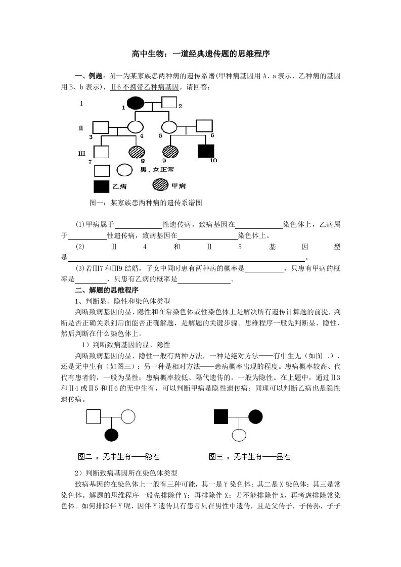 高中生物一道经典遗传题的思维程序