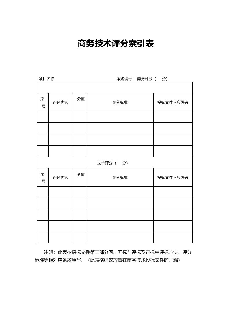 商务技术评分索引表