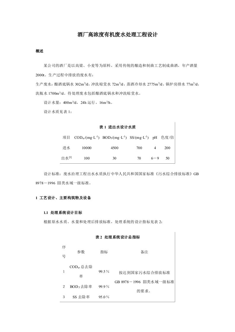 白酒厂污水处理工程