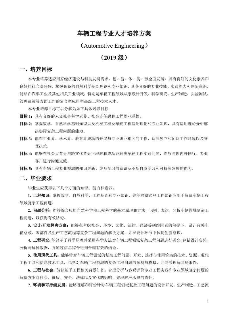 车辆工程专业人才培养方案