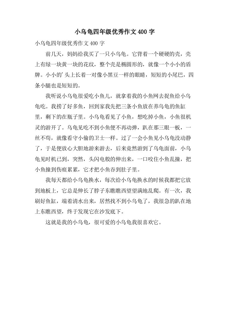 小乌龟四年级作文400字