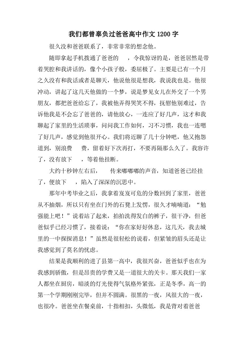 我们都曾辜负过爸爸高中作文1200字