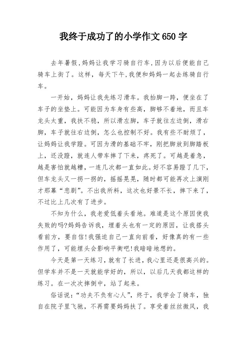 我终于成功了的小学作文650字