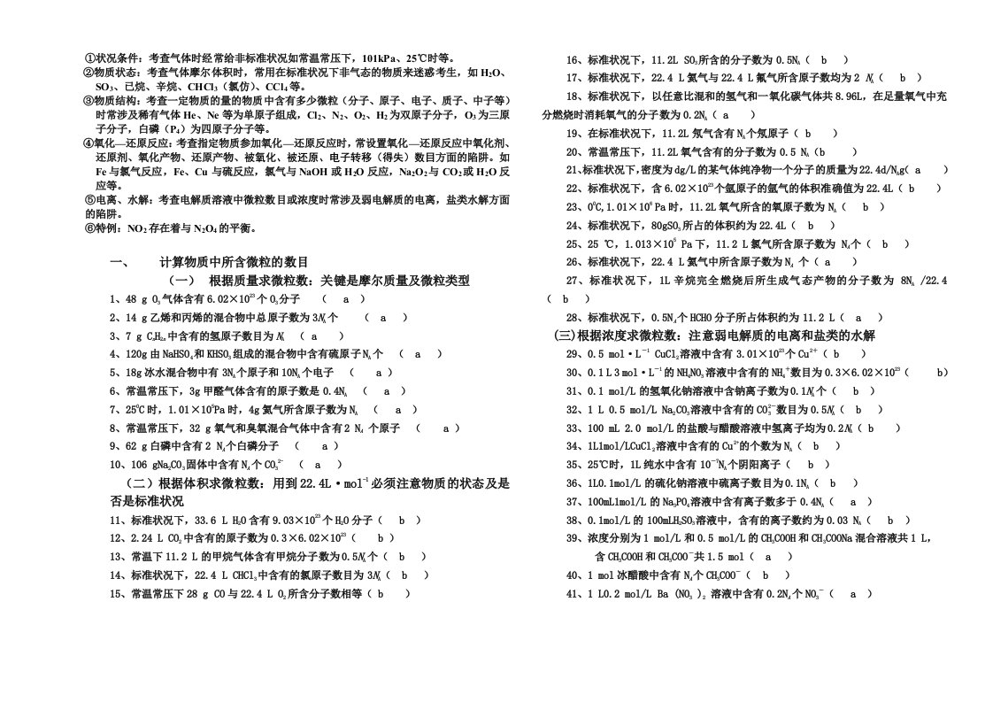 高考化学阿伏德伽罗常数