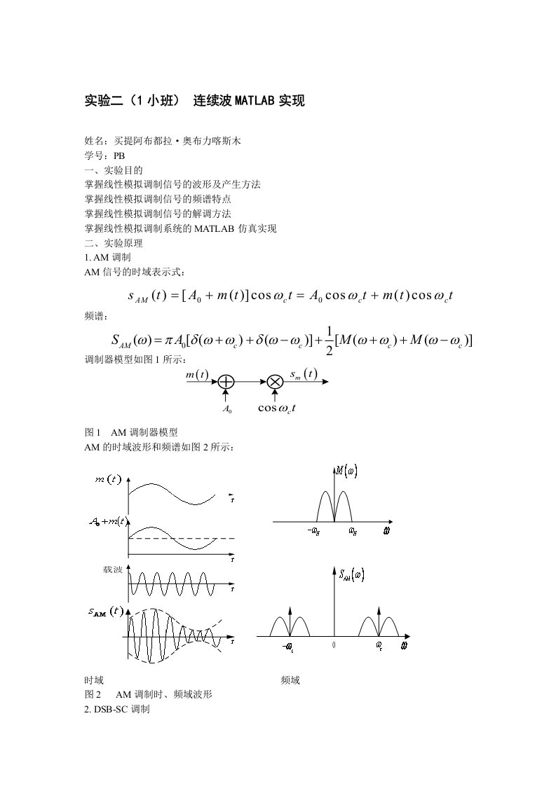 实验二连续波MATLAB实现实验报告