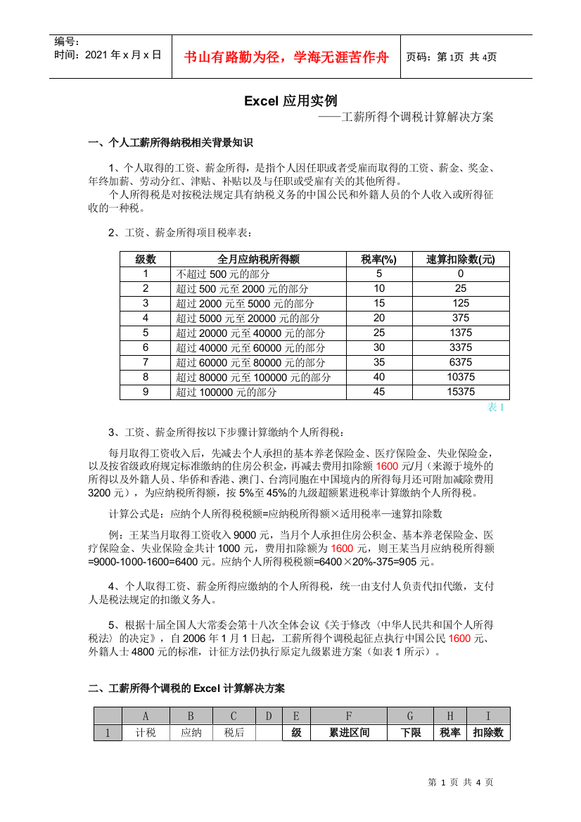 excel中的个税计算方案