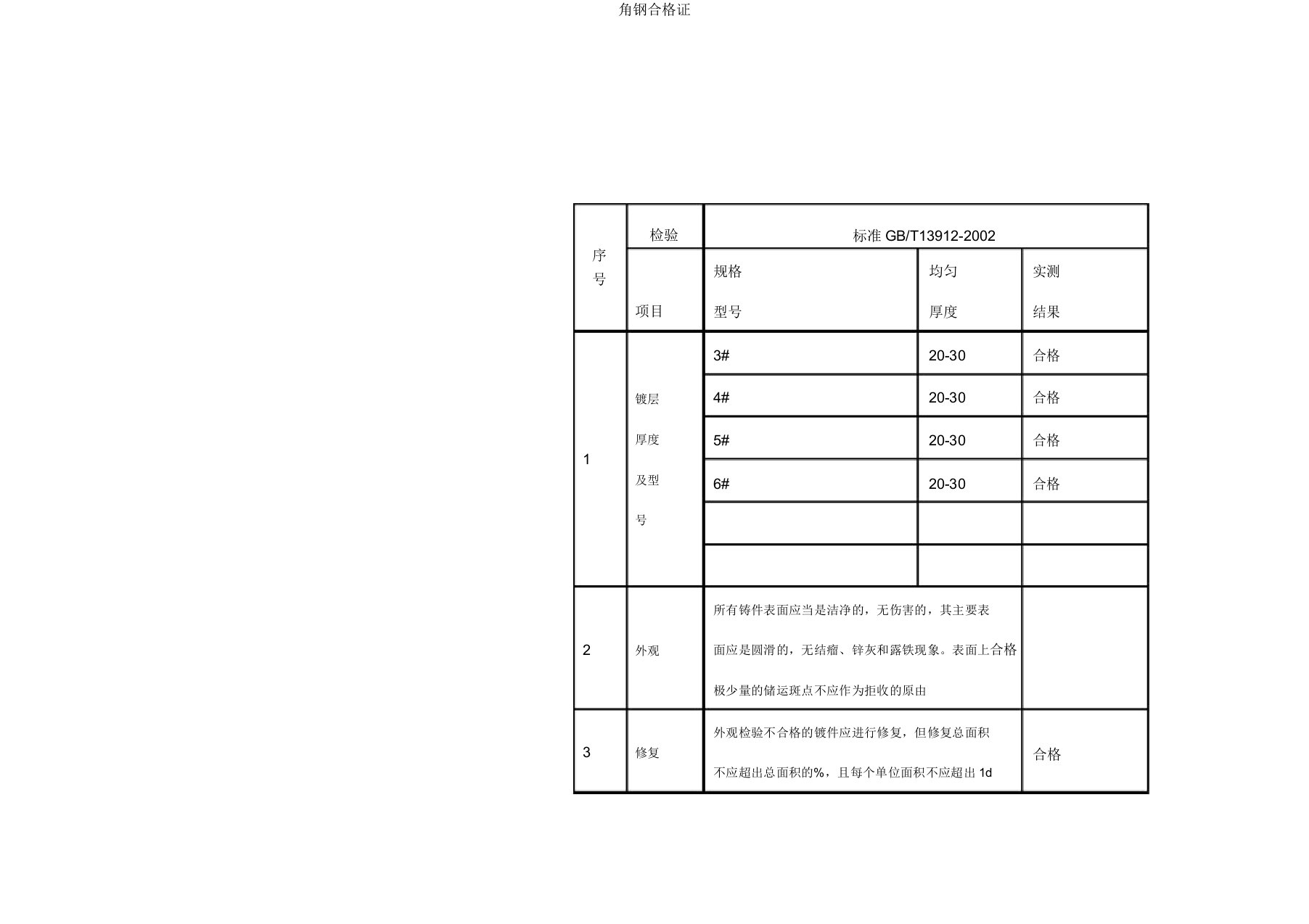 角钢合格证