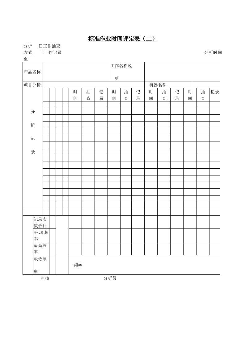 标准作业时间评定表（二）